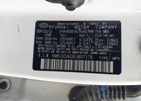 2014 Hyundai Tucson Se z USA, uszkodzony, nr VIN KM8JUCAG3EU807176